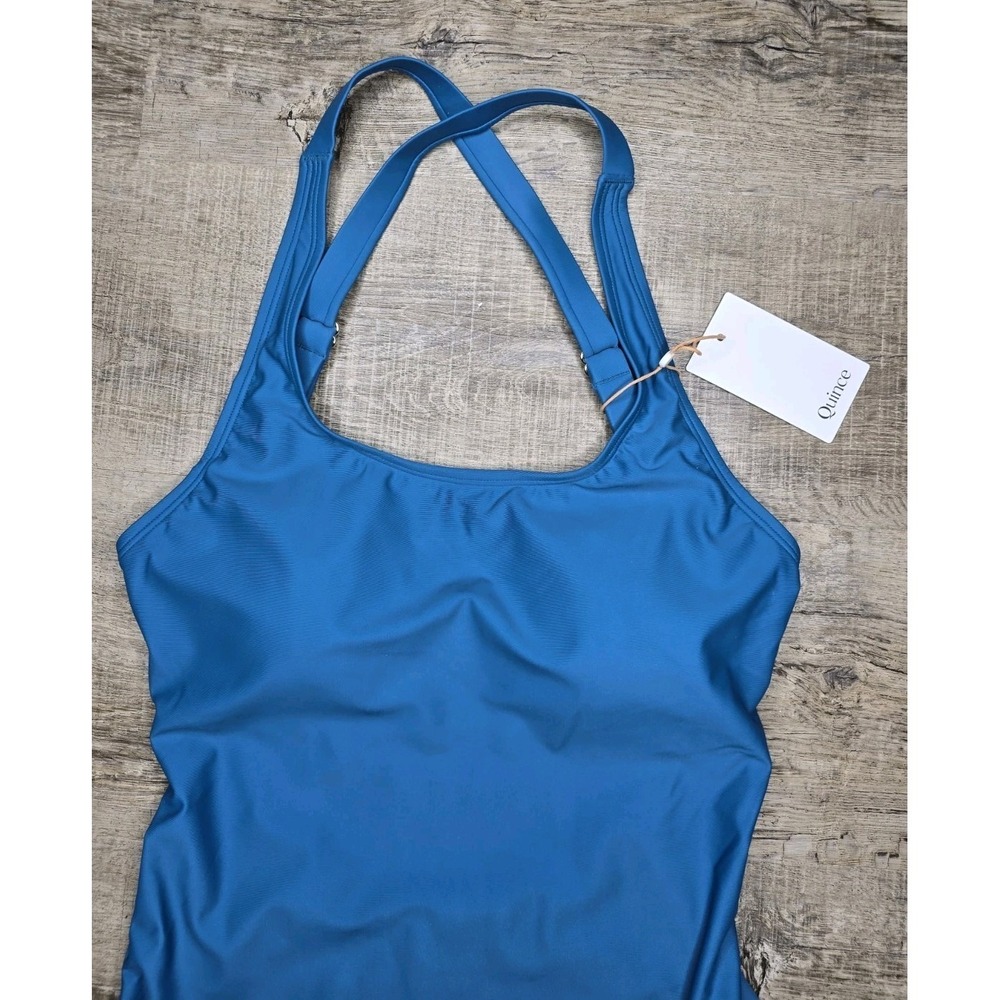 NWT Quince Lagoon Teal Blue Italian Cross-Back One-Piece Swimsuit Size Large - Picture 13 of 13